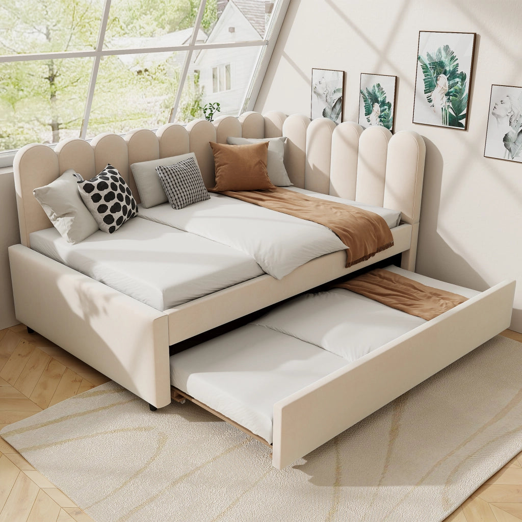 Letto a L divano letto in velluto beige 140x200 cm
