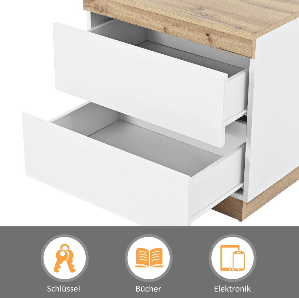 Comodino classico bianco e rovere con 2 cassetti