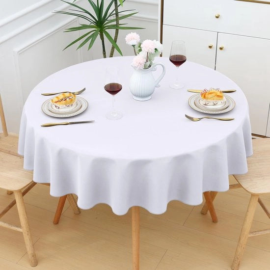Tavolo Coperto Inumidificabile a Rondi 140cm Coperto Tavolo Poliestere Impermeabile Effetto Loto Tovaglie da Tavolo Resistenti al Mucchi Lavabile Tavolo Coperto per Cucina da Festa, Bianco