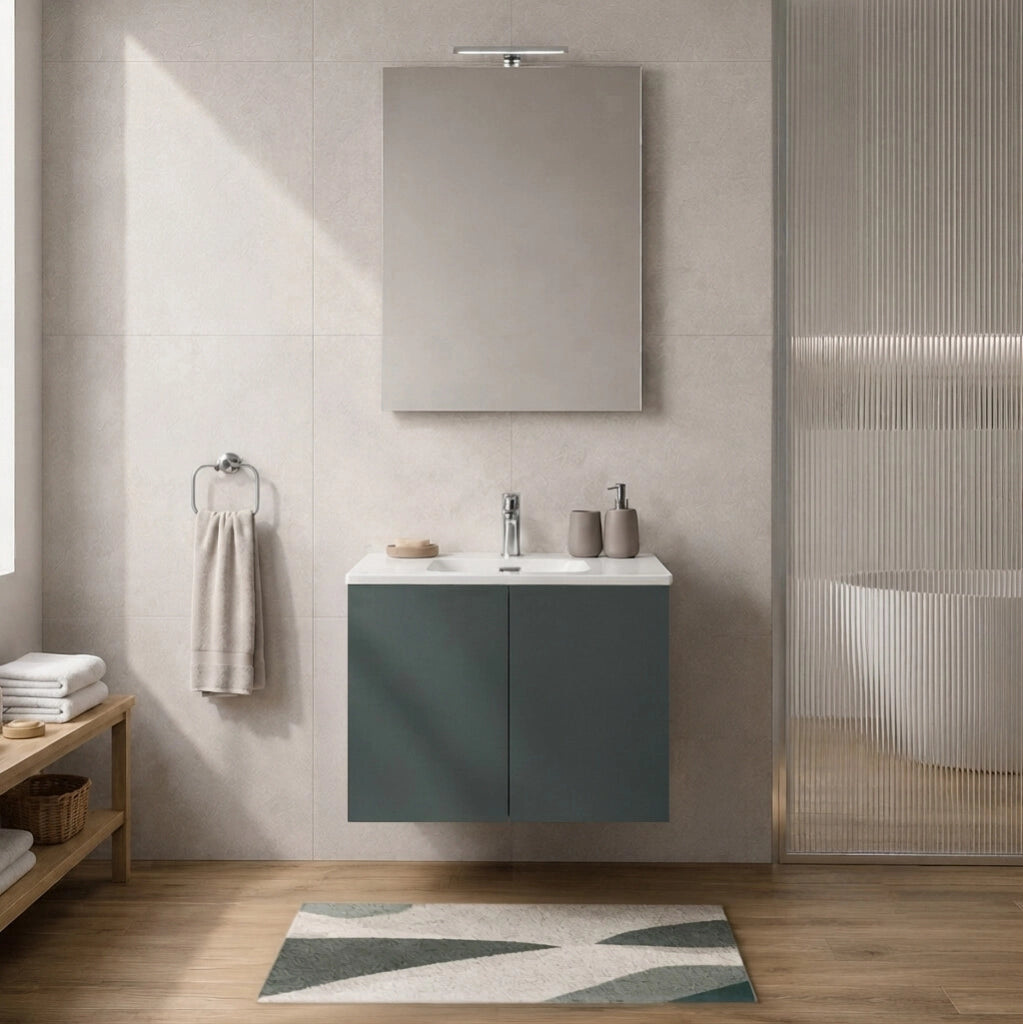 Mobile bagno sospeso 60 cm verde due ante e lavabo Tierra