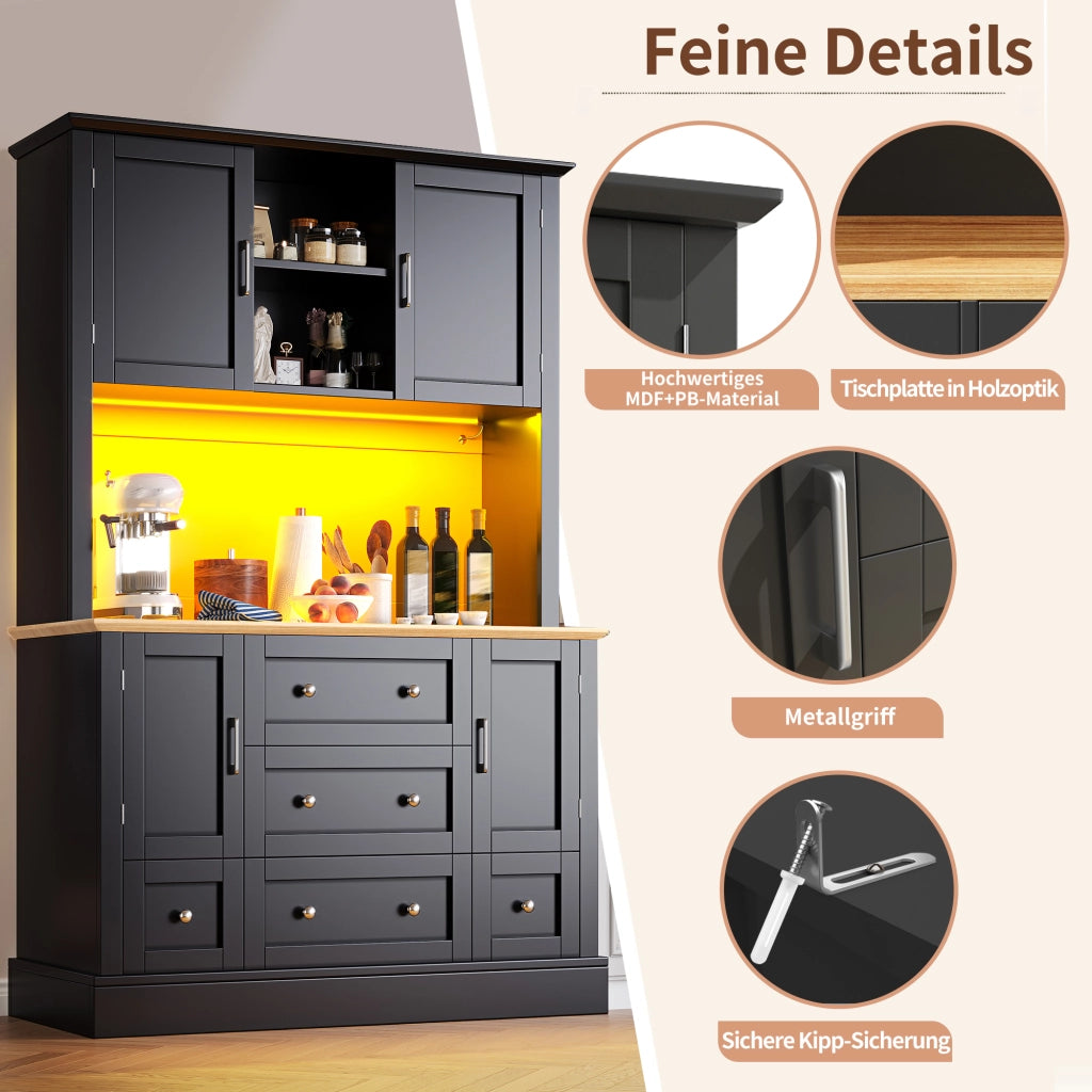 ARMADIO ALTO con LED APP 115x40x180 cm MDF Nero/Naturale