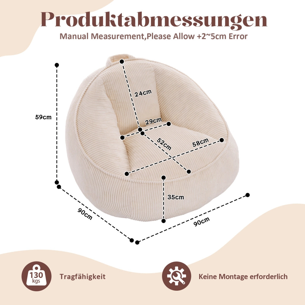 Pouf ergonomico con schienale e imbottitura in schiuma memory rivestimento in velluto a coste beige per relax