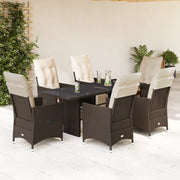 Set BistrÃ² da Giardino 7 pz con Cuscini in Polyrattan Marrone