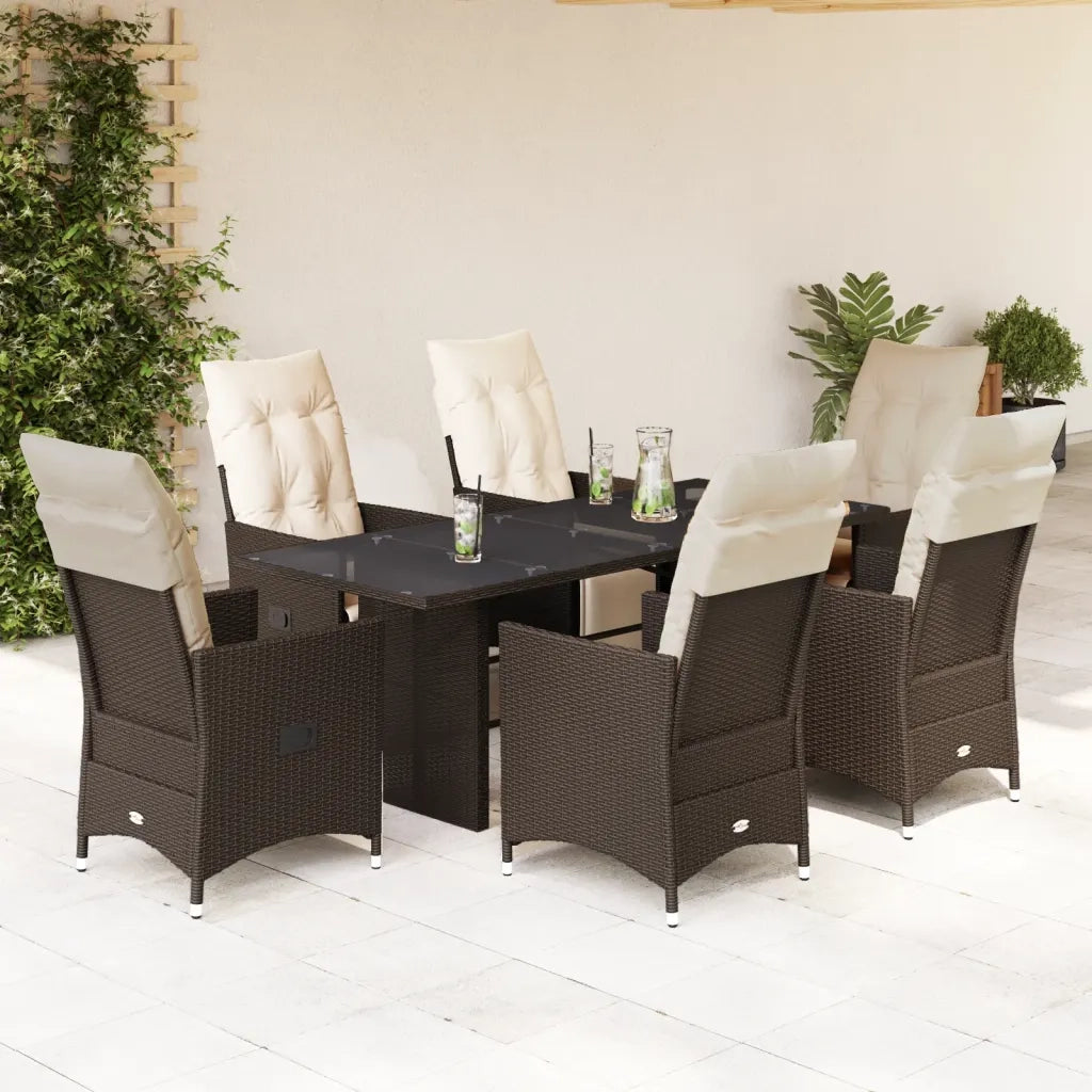 Set BistrÃ² da Giardino 7 pz con Cuscini in Polyrattan Marrone