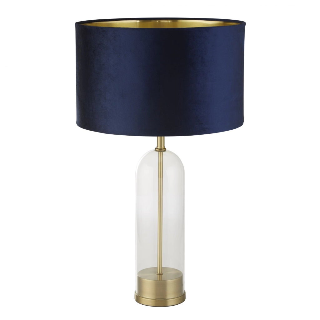 Lampada da tavolo Oxford - Vetro, ottone, paralume in velluto blu navy