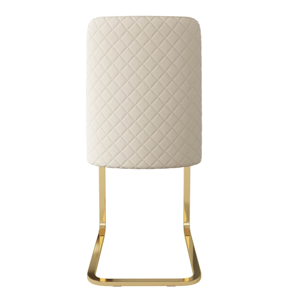 Set di 4 sedie in velluto con schienale a rombi e gambe in metallo; beige