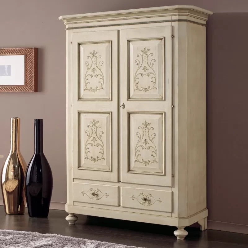 Armadio 2 porte classico in legno avorio shabby 135x63x203 (1467) - Mobili 2G