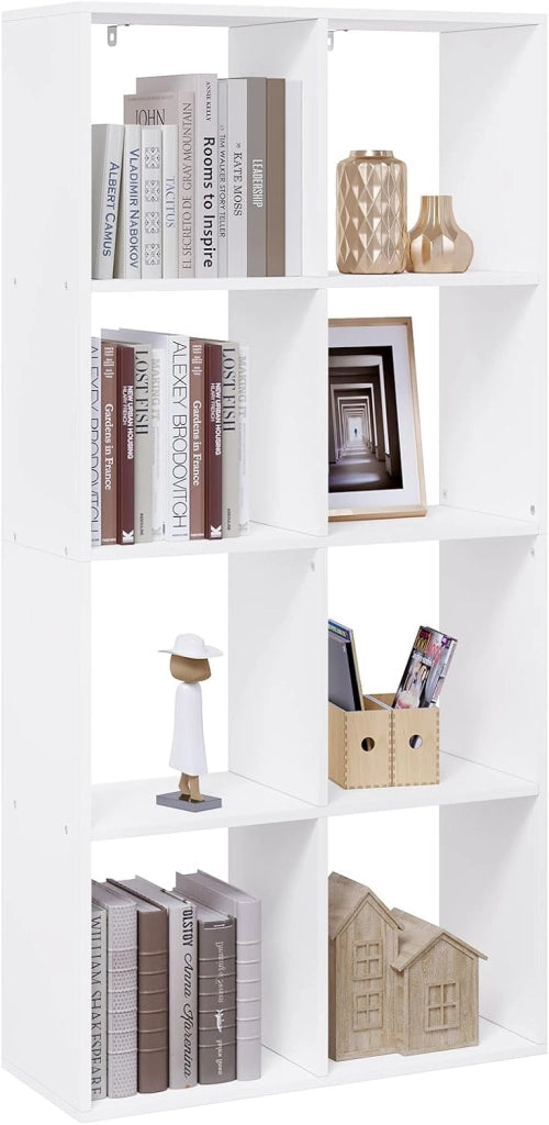 Scaffale da Soggiorno a 4 Ripiani, Libreria in Legno Salvaspazio Portaoggetti, Mobile Multiuso Moderno Bianco, per Studio, Camera da Letto, Cucina, Ufficio, 60x30x149cm