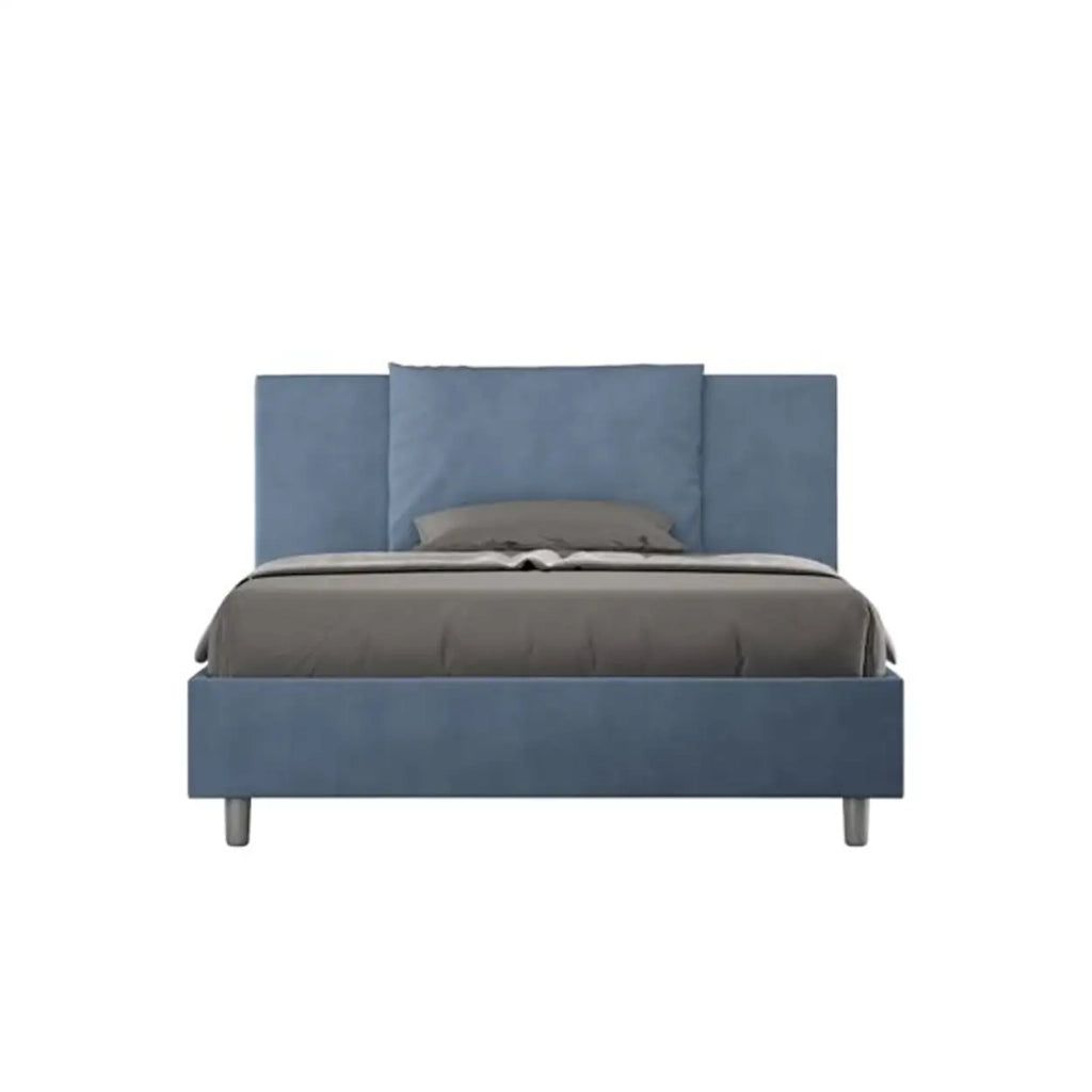 Letto matrimoniale francese con rete imbottito 140x200 microfibra blu Antea