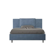 Letto matrimoniale francese con rete imbottito 140x200 microfibra blu Antea