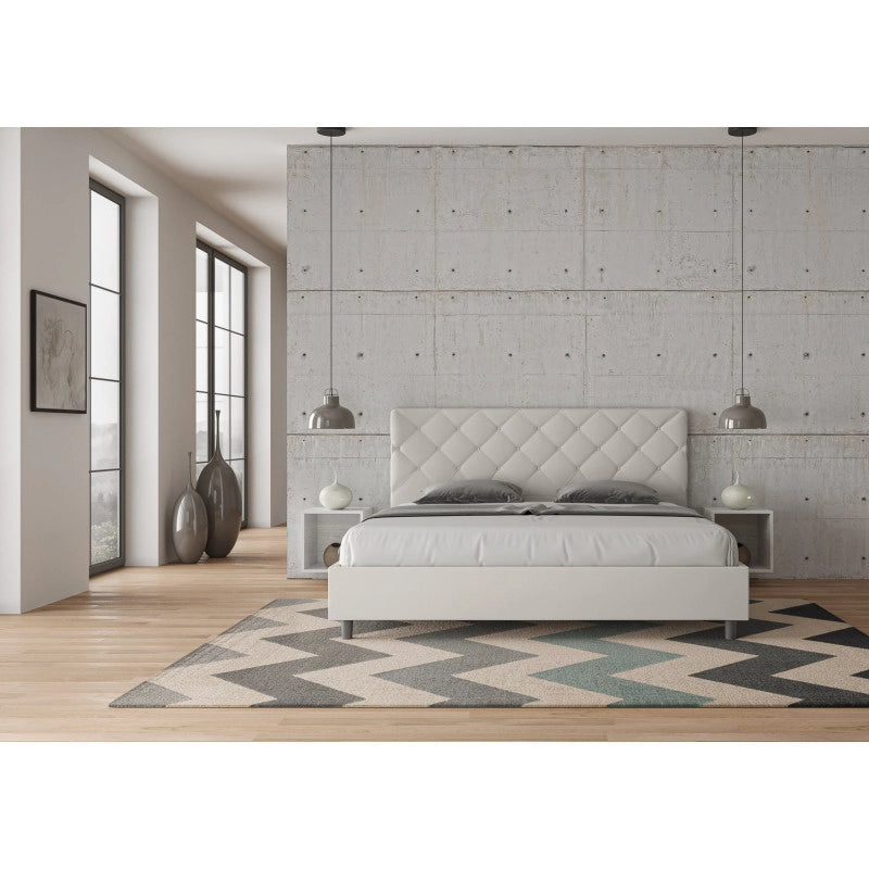 Letto imbottito Matrimoniale 180x200 cm Priya - Bianco,Similpelle,Con rete