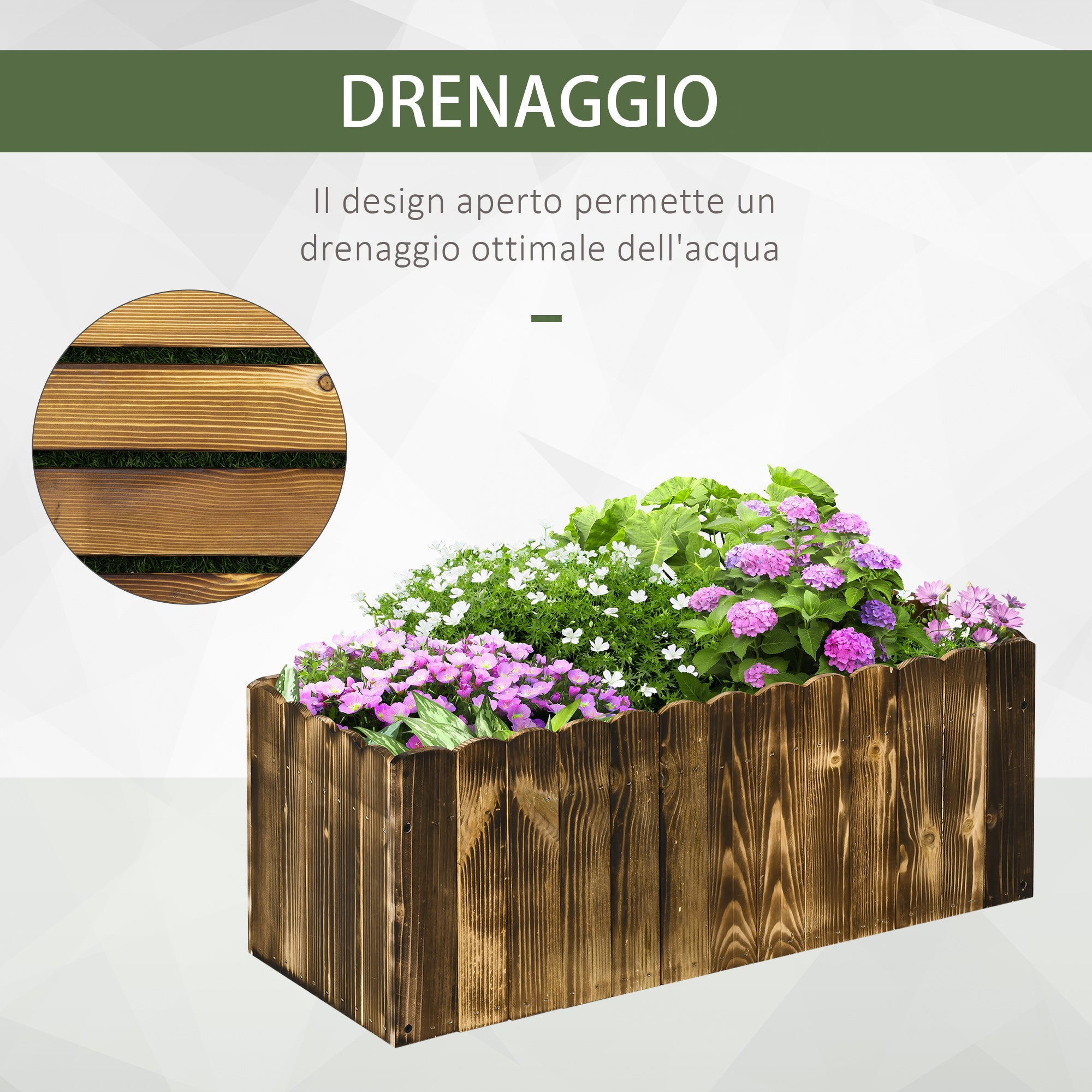 Fioriera Box Rettangolare per Piante in Legno di Abete 80x33x30 cm