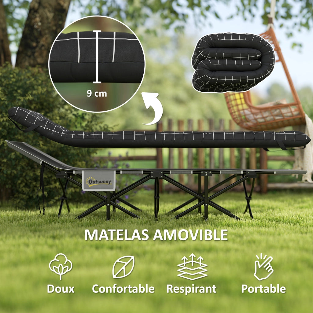Letto da campeggio pieghevole con materasso ¨C zephmum ¨C Nero 190x67x37 cm