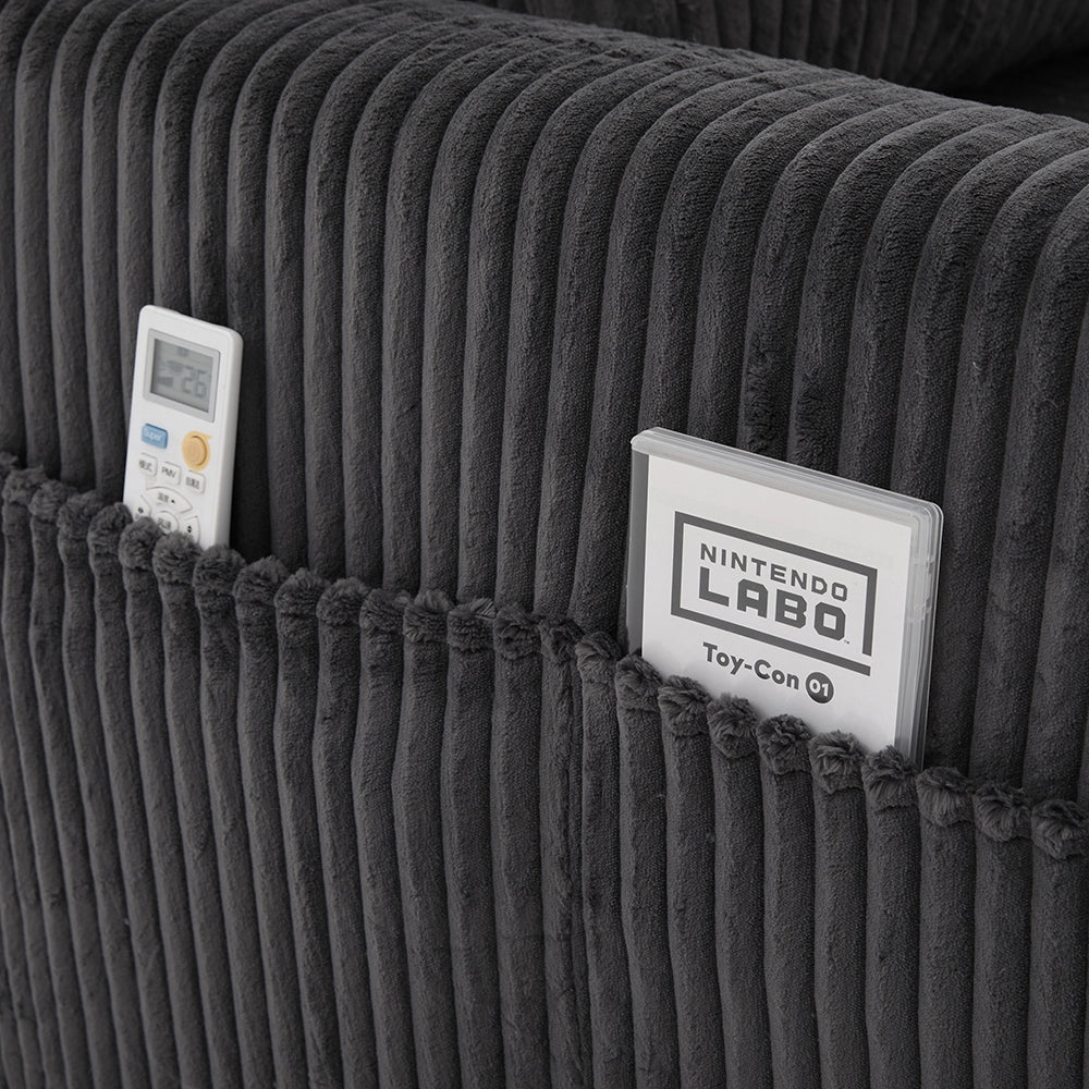 Poltrona oversize - Xylo - Velluto costato con tasche laterali, pouf e nessun assemblaggio