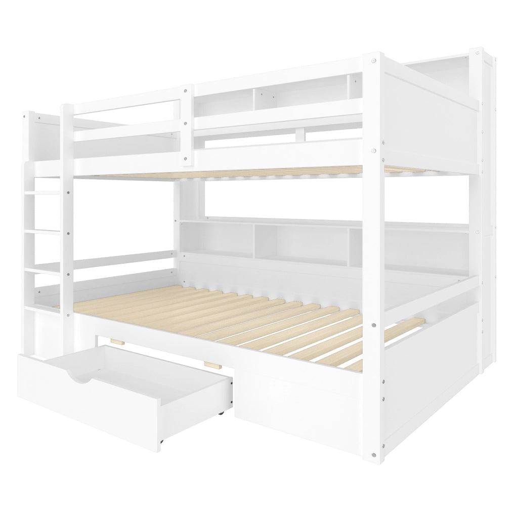 Letto a castello 90x200 cm con cassetto e vani contenitivi bianco