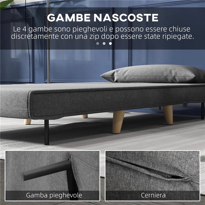 POLTRONA LETTO 3 IN 1 CON SCHIENALE RECLINABILE SU 6 POSIZIONI IN TESSUTO, 94X78X80 CM, GRIGIO