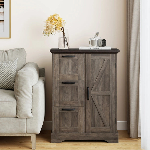 Mobile da pavimento mobile accentato rustico con porta da fienile-Mobile credenza indipendente per cucina Marrone