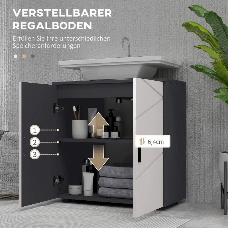 Mobiletto da bagno con ripiano regolabile, mobiletto per lavabo con maniglia, mobiletto da bagno con dispositivo antiribaltamento, grigio, 60 x 30 x