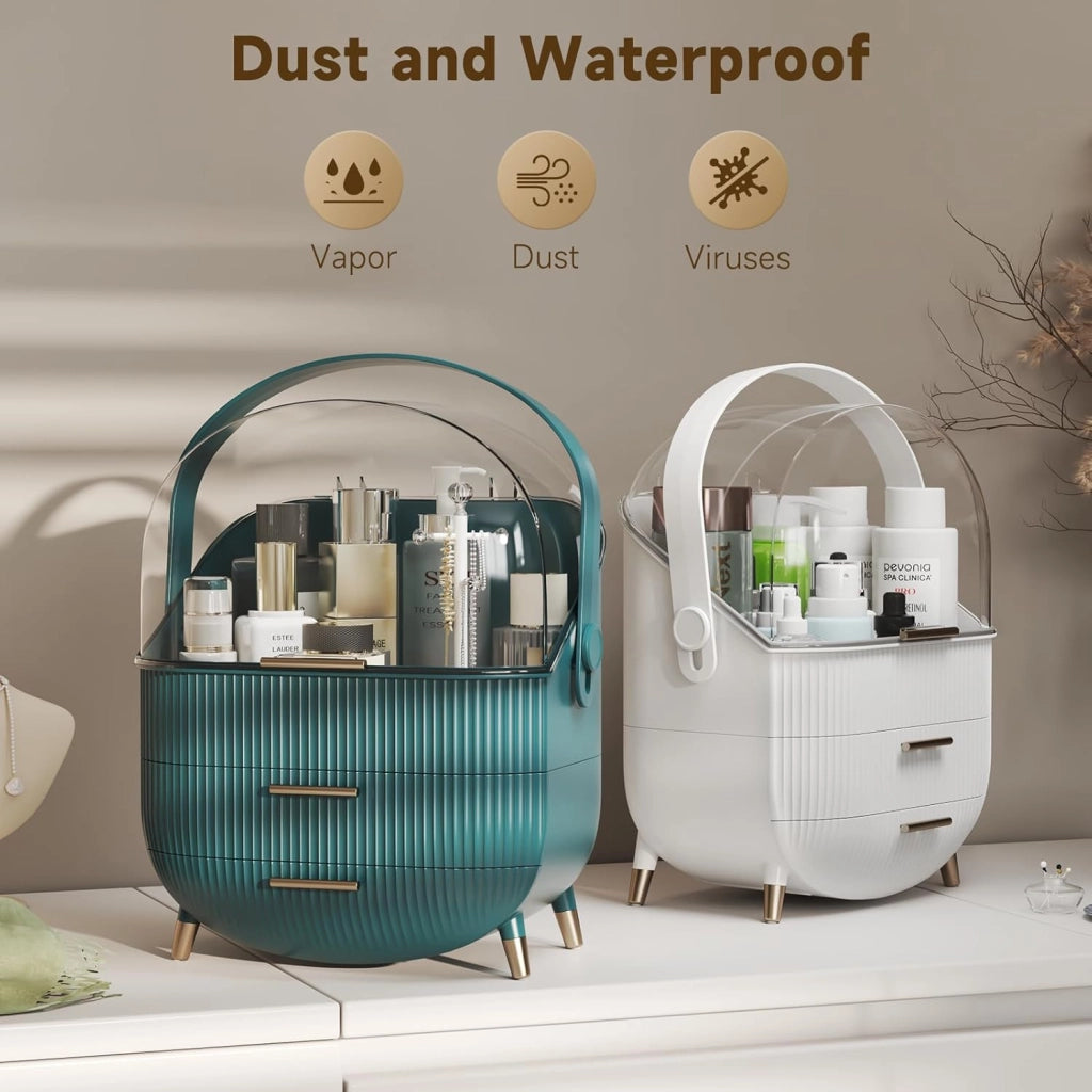 ZMH Porta trucchi da scrivania con più cassetti contenitore per cosmetici verde scuro 25 x 18,5 x 37 cm