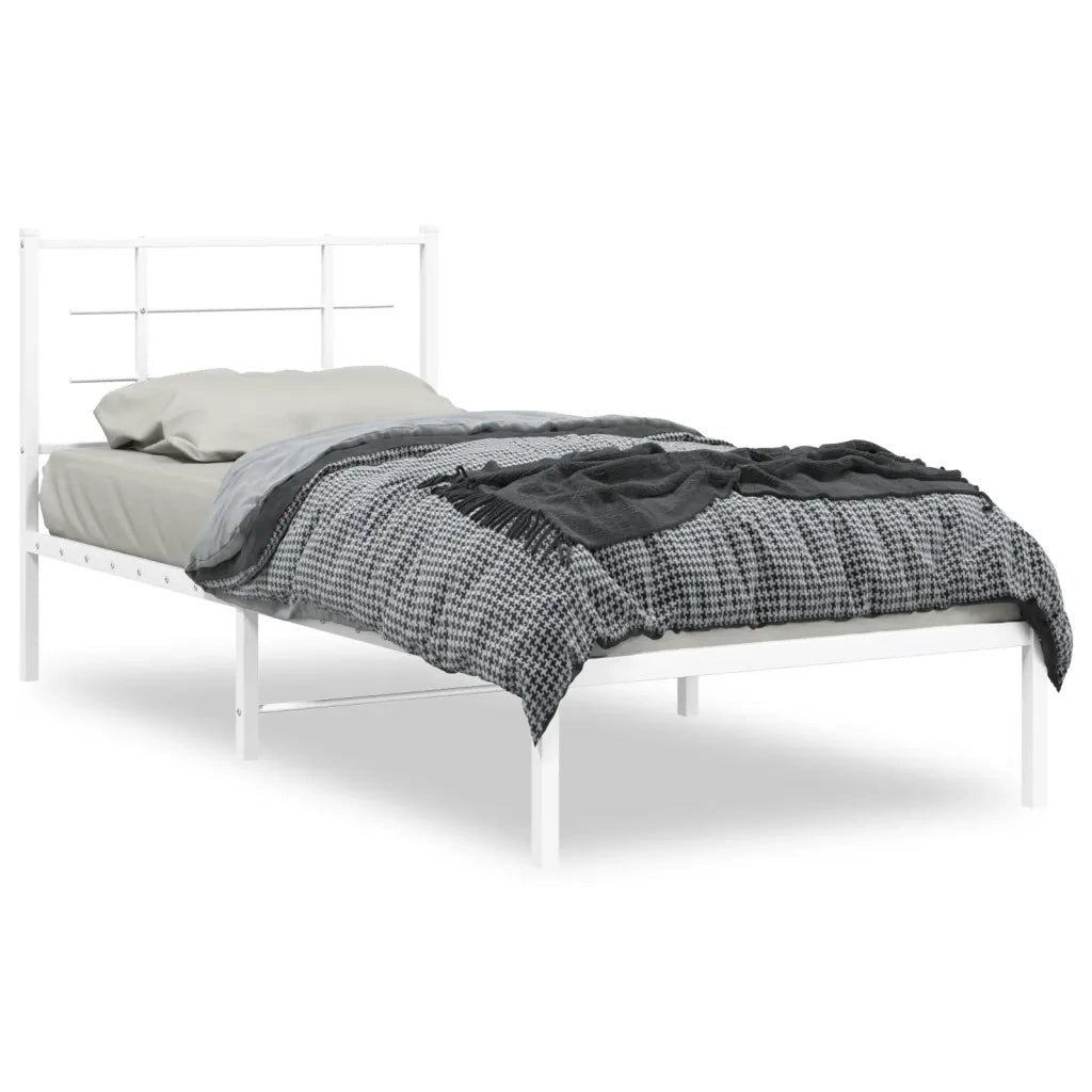 Letto singolo | Letto per adulti | Giroletto con Testiera Metallo Bianco 90x200 cm