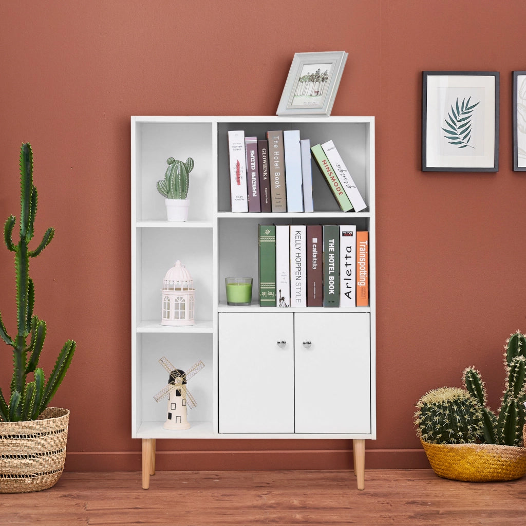 Libreria scandinava ¨C Zephmum ¨C Bianca 80x23.5x123 cm 5 ripiani ante legno