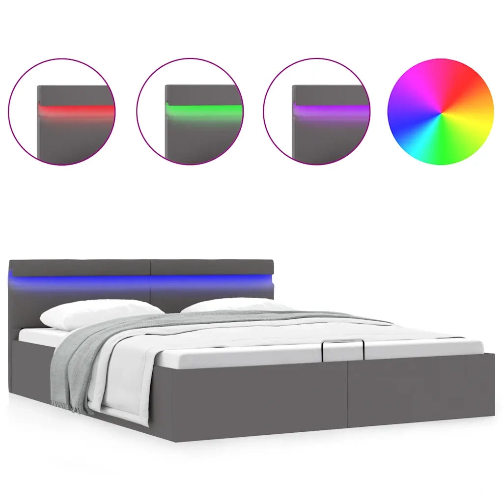 Giroletto Contenitore Idraulico LED Grigio Similpelle 160x200cm