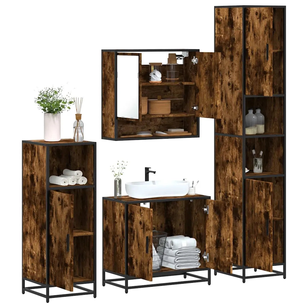 Set Mobili da Bagno 4 pz Rovere Fumo in Legno Multistrato 3301217