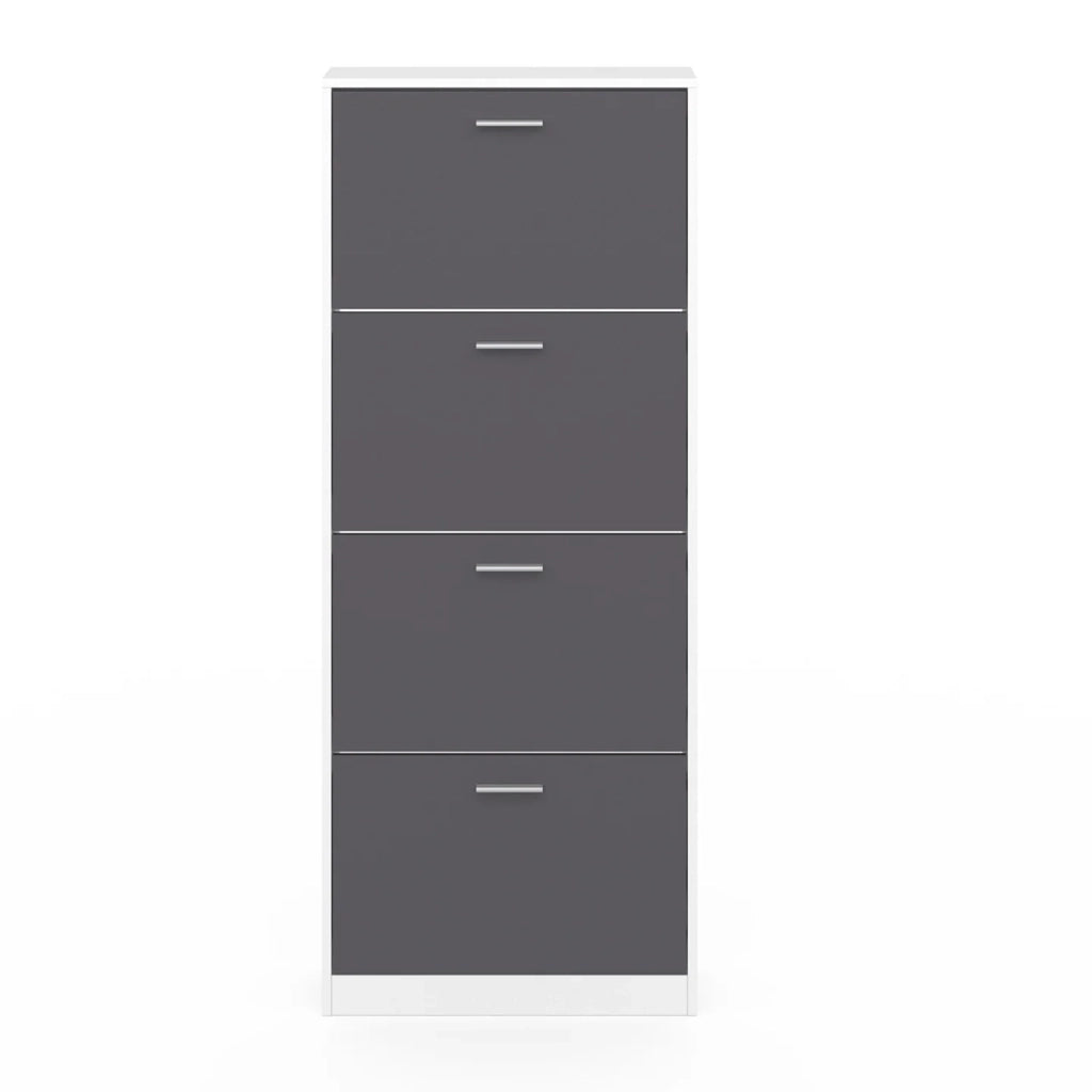 IDMarket - Scarpiera KLARK bianca a 4 ante grigio chiaro