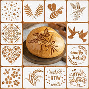 Set di 12 stencil per biscotti, torte, caffè e torte decorate con motivi - 15 x 15 cm.