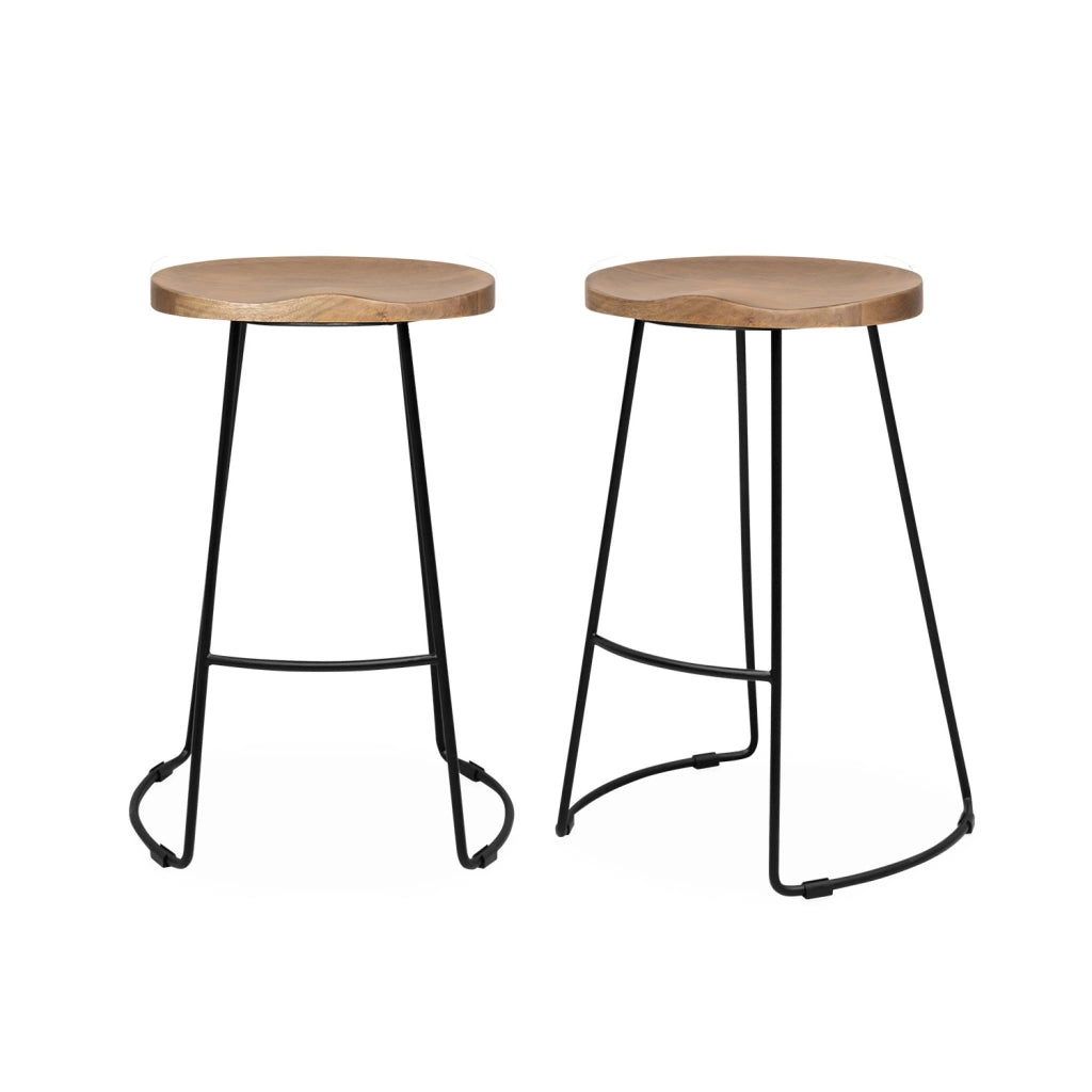 Set di 2 sgabelli da bar in legno di mango e acciaio, 65cm, marrone