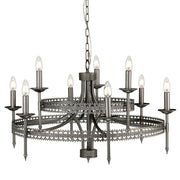 Lampadario Industrial Nordico Crown Acciaio Ferro Cancello 9 Luci E14