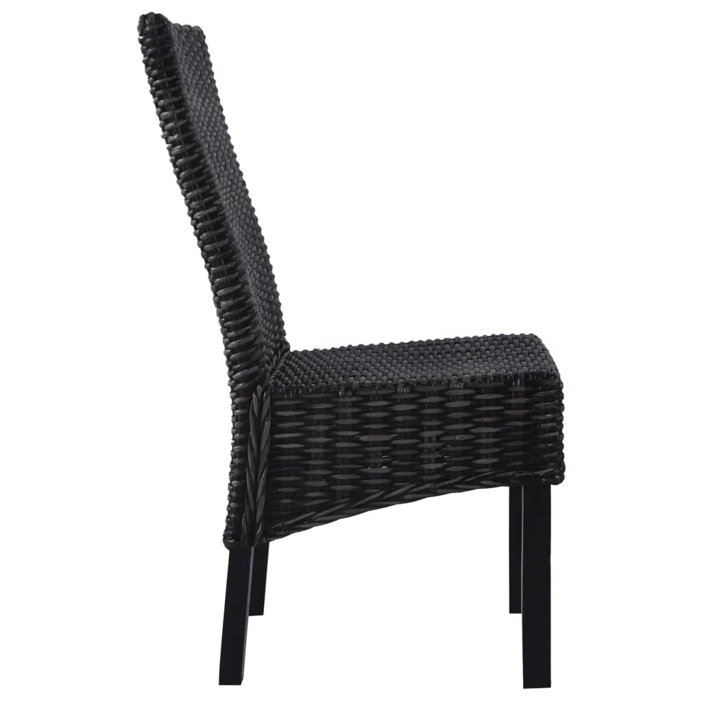 Sedie da Pranzo 2 pz | Sedie da cucina Nere in Rattan Kubu e Legno di Mogano