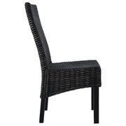 Sedie da Pranzo 2 pz | Sedie da cucina Nere in Rattan Kubu e Legno di Mogano