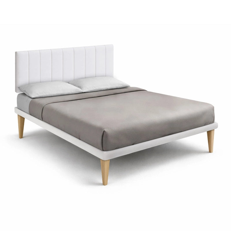 Letto imbottito Matrimoniale 180x190 cm Vertical - Bianco,Similpelle,Con rete