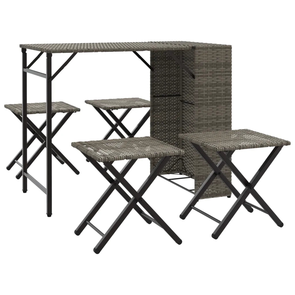 Set da Pranzo da Giardino Pieghevole 5 pz Grigio in Polyrattan