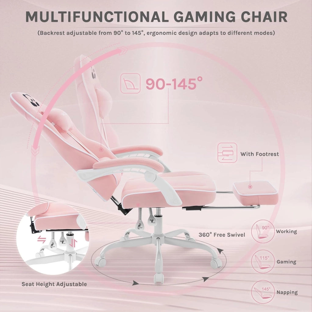 Sedia Gaming, Ampia Sedia da Ufficio Ergonomica Imbottita con Cuscino a Molla, Alta Capacità di Carico, Poltrona per Computer con Schienale Alto e Poggiapiedi, Tessuto a rete, Rosa, GS16rs