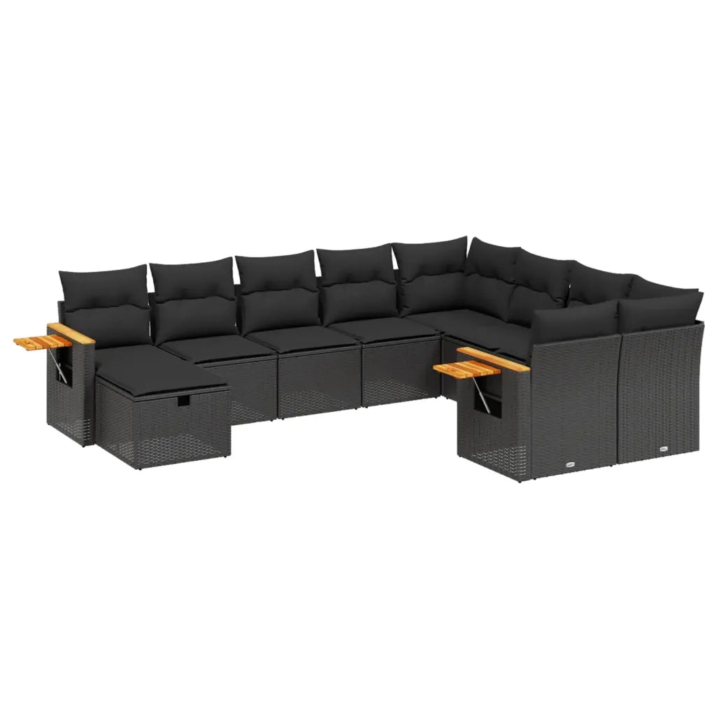 Set Divani da Giardino 10pz con Cuscini in Polyrattan Nero 3259556