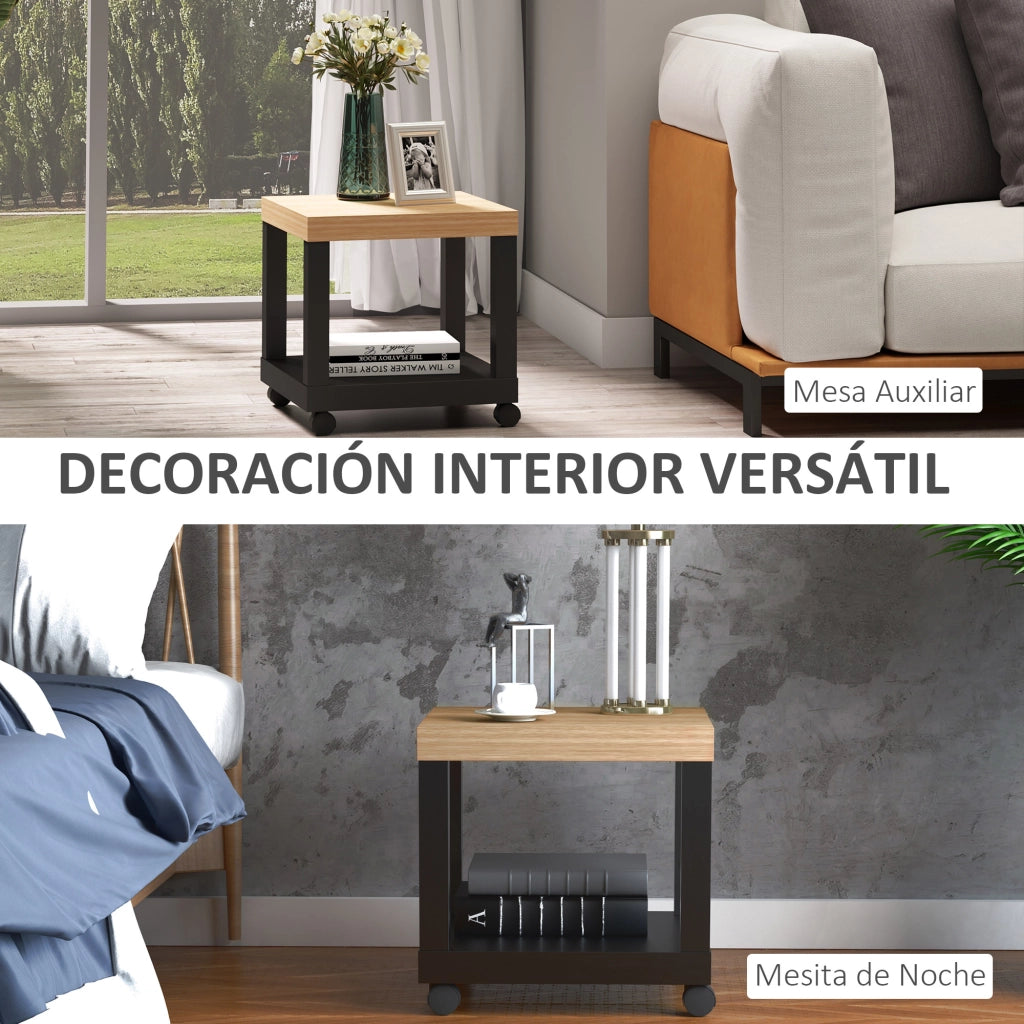 Tavolino con ruote ¨C zephmum ¨C 40x40x40 cm, naturale e nero