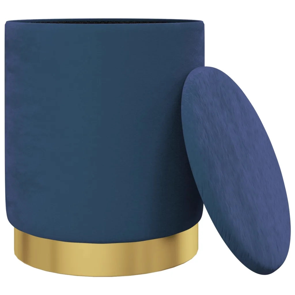 Sgabello Rotondo con Contenitore Azzurro in Velluto 31 x 37 cm 340284