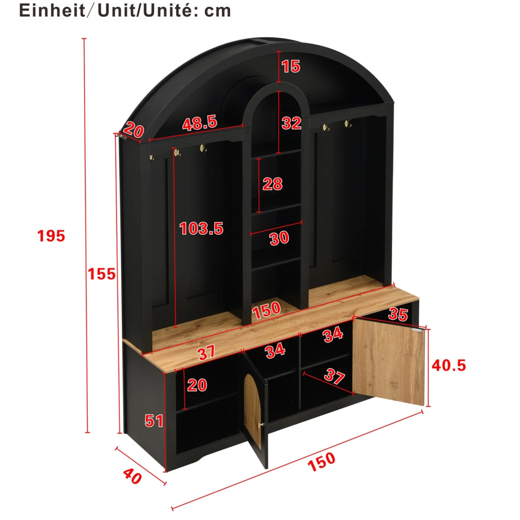 Mobile da ingresso per scarpe 150x40x195 cm in MDF nero， salvaspazio