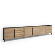 Mobile TV Soggiorno, 309x61x35 cm, Per TV fino a 80", Design industriale, LED, Rovere e nero