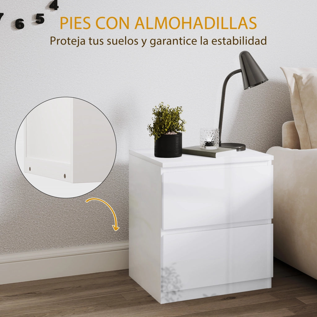 Comodino con 2 Cassetti ¨C zephmum ¨C Bianco Lucido 40x34x45 cm