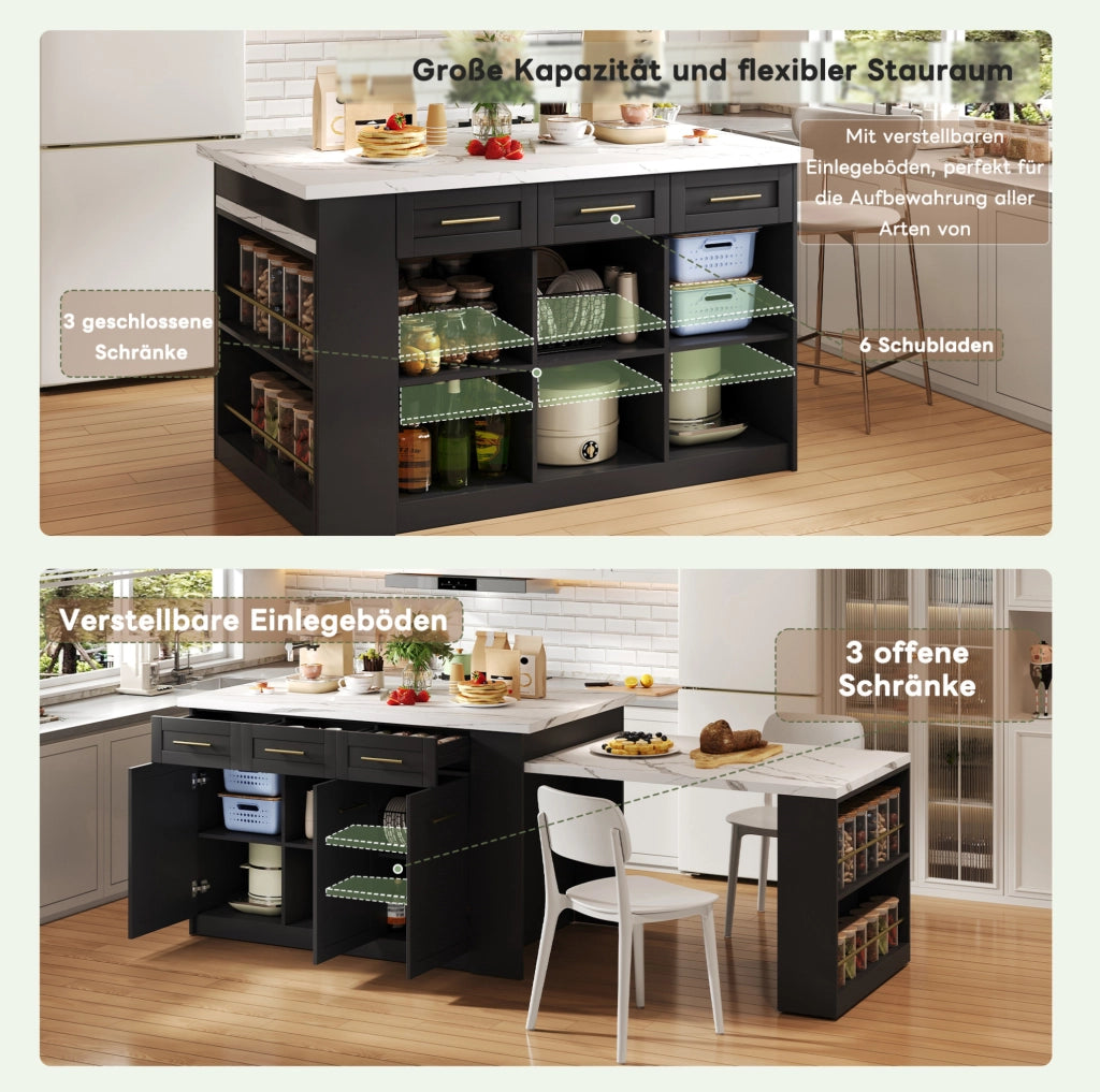 Isola cucina con tavolo estraibile e contenitore 150x90 cm