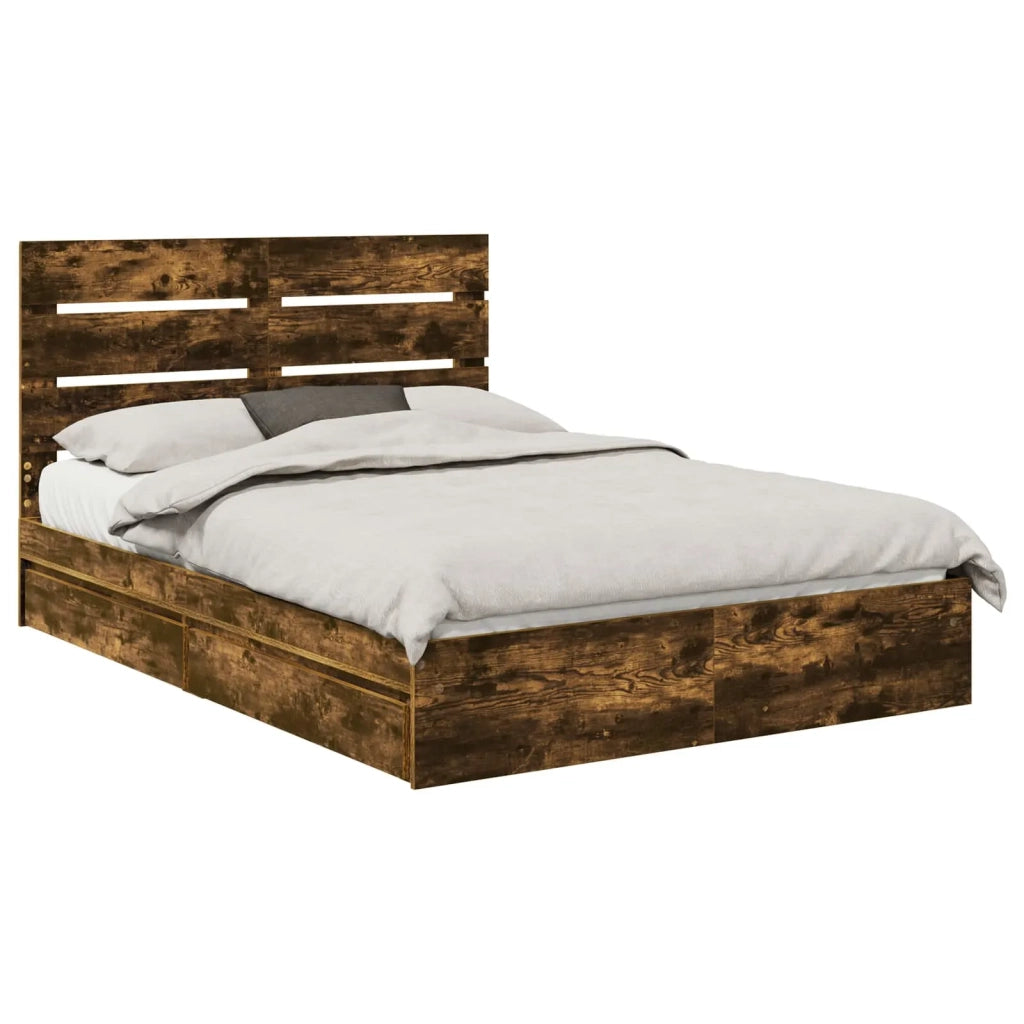 Letto con Contenitore con testiera Rovere fumé 160 x 200 cm