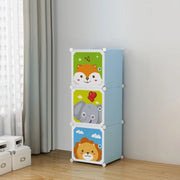 Trade Shop - Armadio Guardaroba Modulare Per Bambini A 3 Scomparti A Cubo Mobile Con Ante Decorate - Azzurro