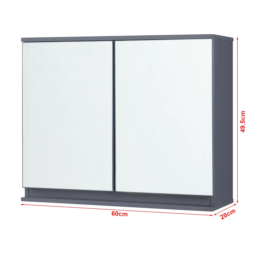 Mobiletto/scaffale da parete per bagno 60 x 20 x 50 cm con specchio grigio 03_0008900