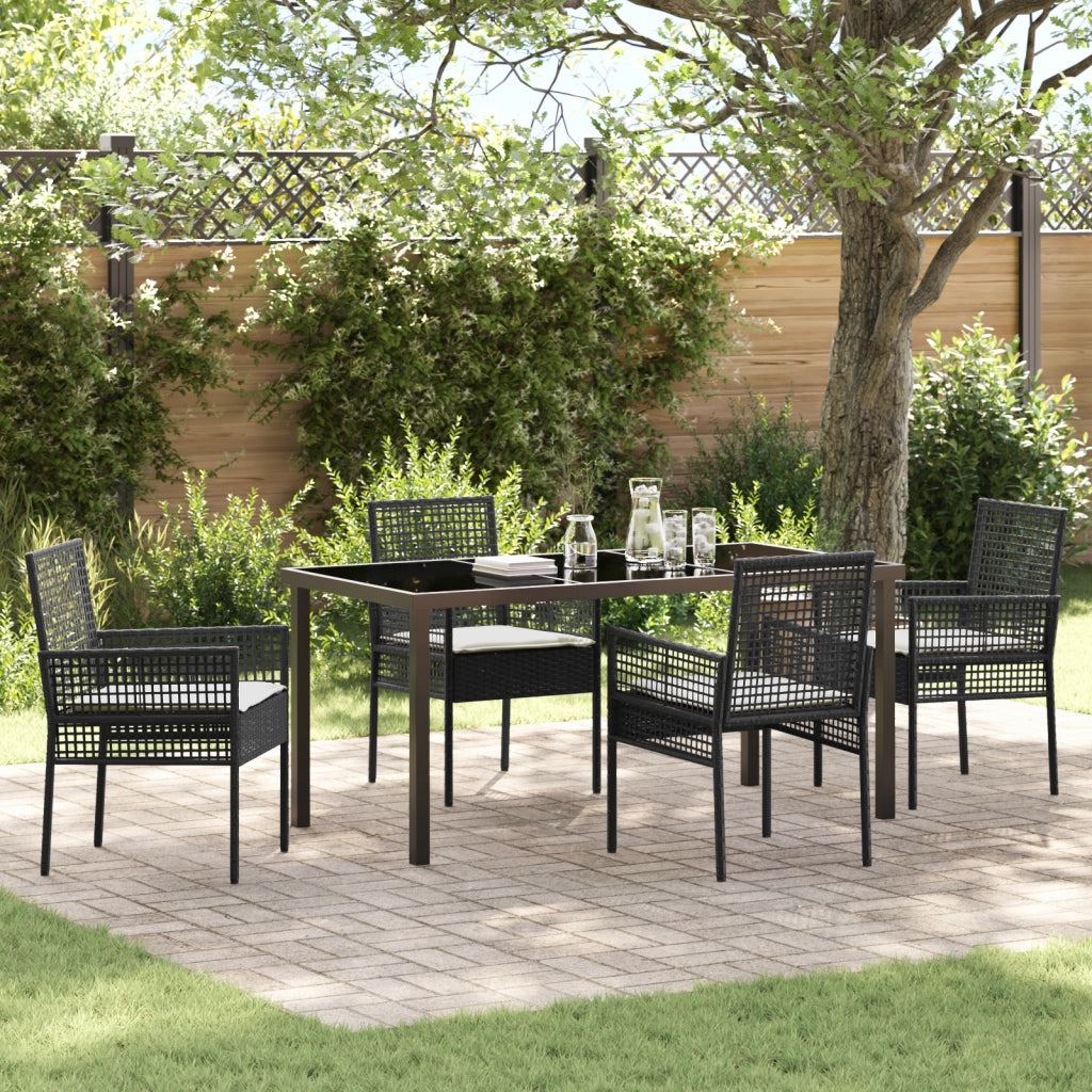 Set da Pranzo da Giardino 5 Pezzi con Cuscini in Polyrattan Nero