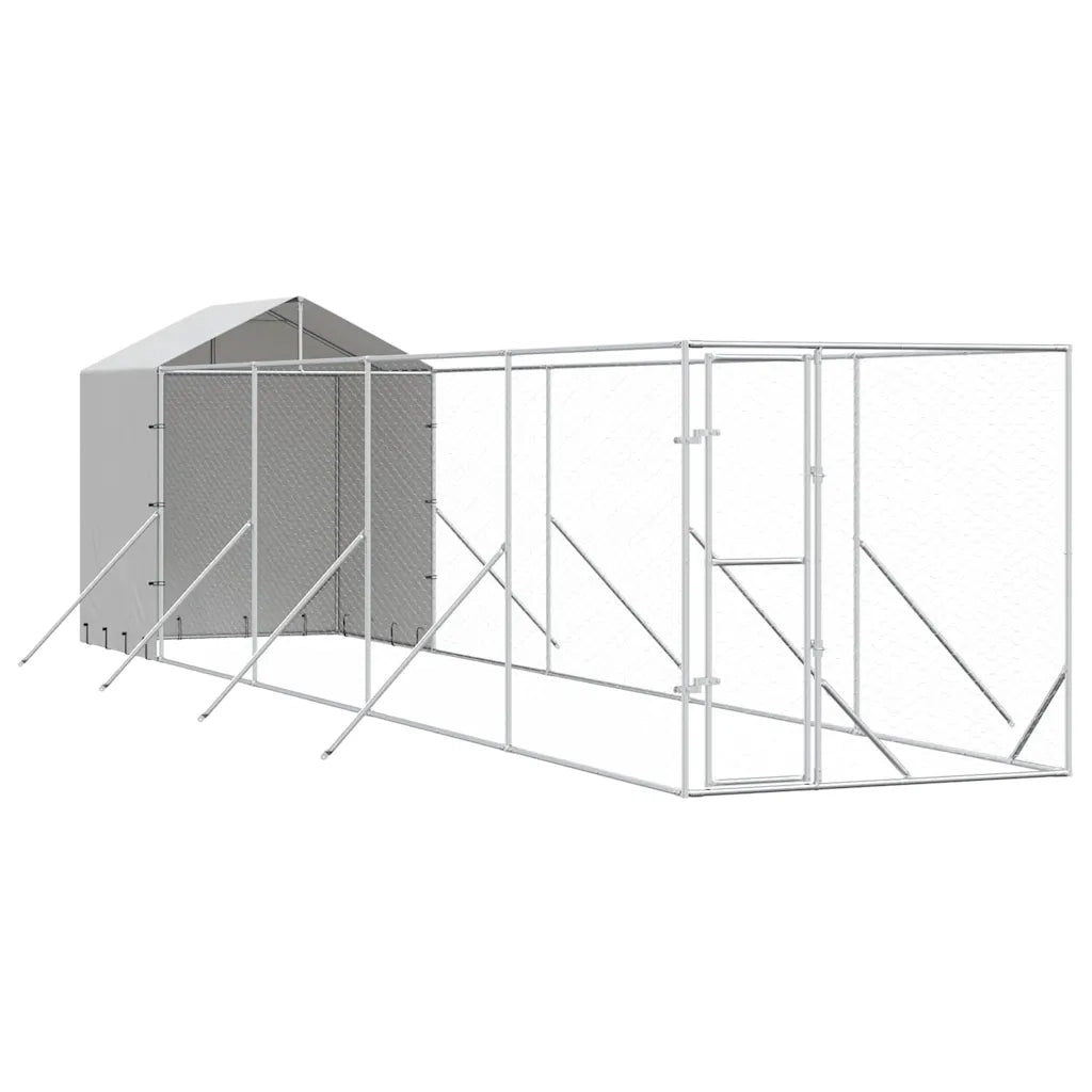 Cuccia Cani da Esterno Tetto Argento 2x10x2,5 m Acciaio Zincatocod mxl 115232