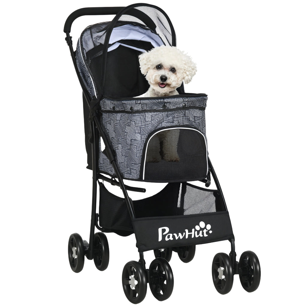 Carrello per Cani Pieghevole con Cestino Grigio ¨C zephmum ¨C 81x48x99 cm
