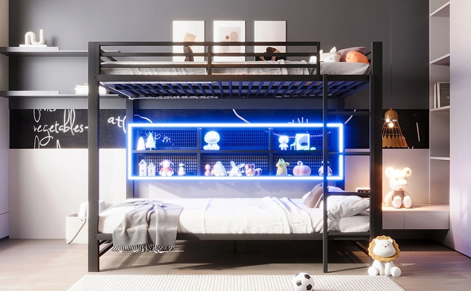 Letto a castello 140x200 - Xylo - Armadietti LED neri